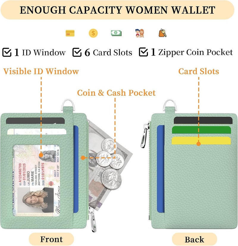 Hancynir Minimalist Small Wallet Women Credit Card Holder, RFID Blocking Slim Mini Card Wallets Cute Front Pocket PU Leather Card Case Thin Travel Zipper Coin Cash Ladies Female Wallet Gifts - Image 5